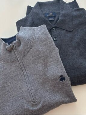 Two Brooks Brothers 346 Extra Fine Merino Wool Quarter Zip Polo sweaters size L